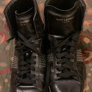 Yves Saint Laurent Black Leather Studded High Top Sneakers Size 36 / 7
